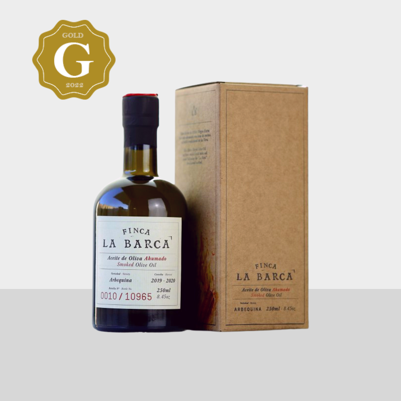 Gerookte olijfolie – Finca La Barca (250 ml &amp; 500 ml) in geschenkdoos