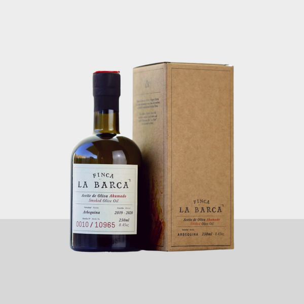 Finca la Barca Flasche geräuchertes Olivenöl 250 ml – 500 ml Geschenkbox